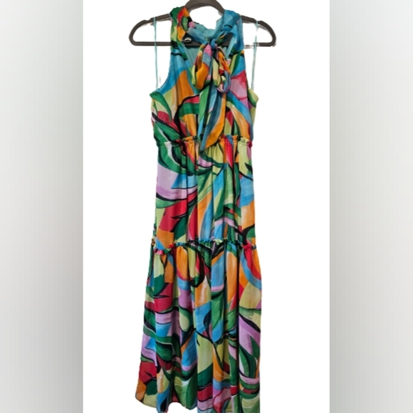 Nicole Miller Halter Chiffon Tiered Colorful Dress Women's Size Medium *See Flaw - Picture 1 of 8